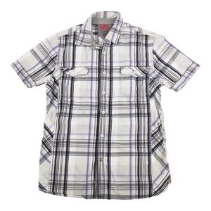 French Connection Button Down Short Sleeve Shirt Size Small Gray Purple Plaid S